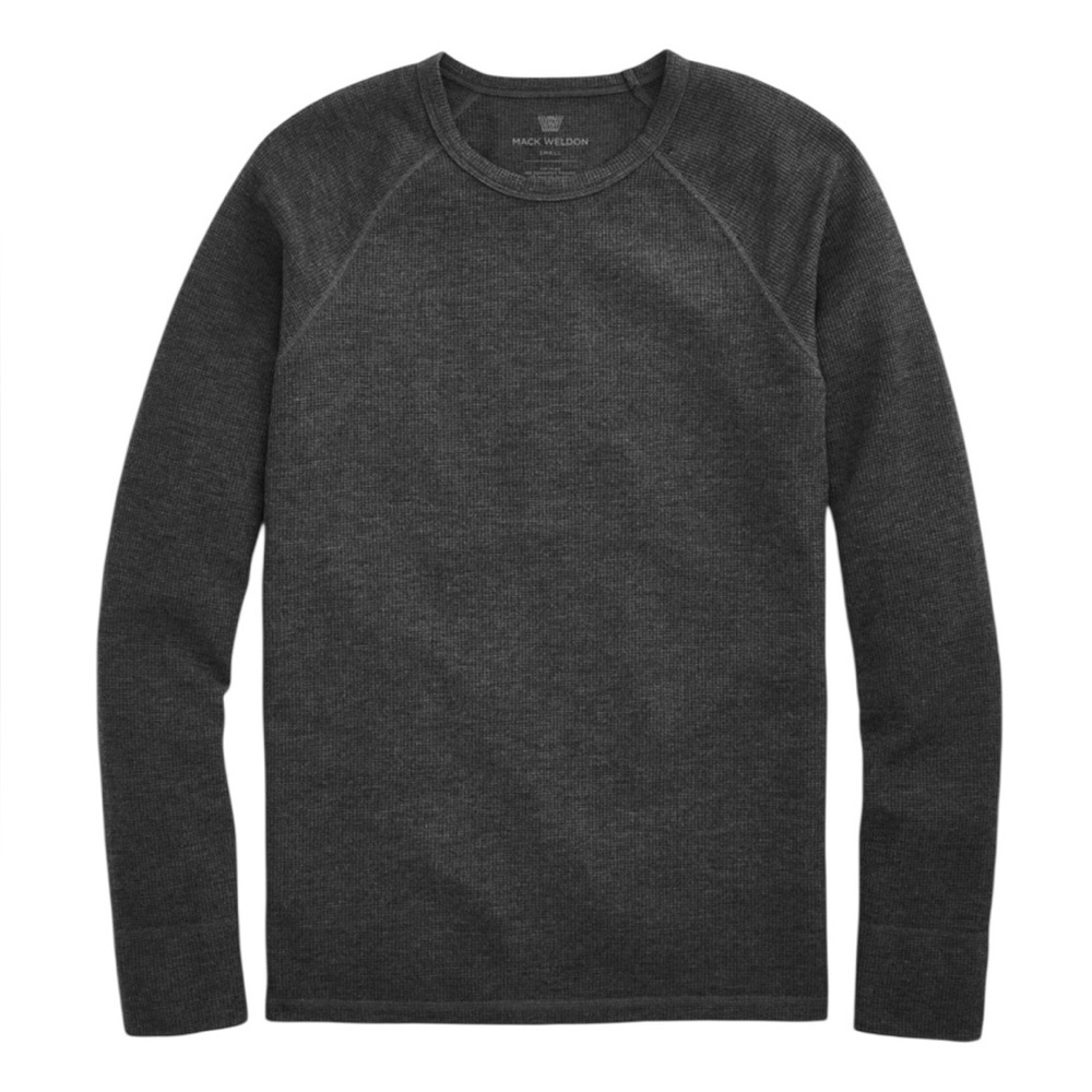 Mack Weldon Warmknit Waffle Knit Long Sleeve Crew Charcoal Medium Orig $68